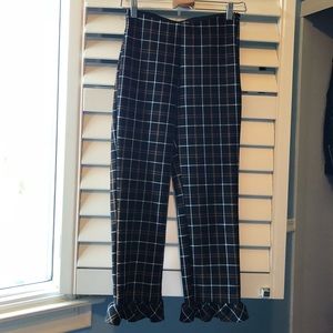 Zara high waist plaid pant with detailed hem